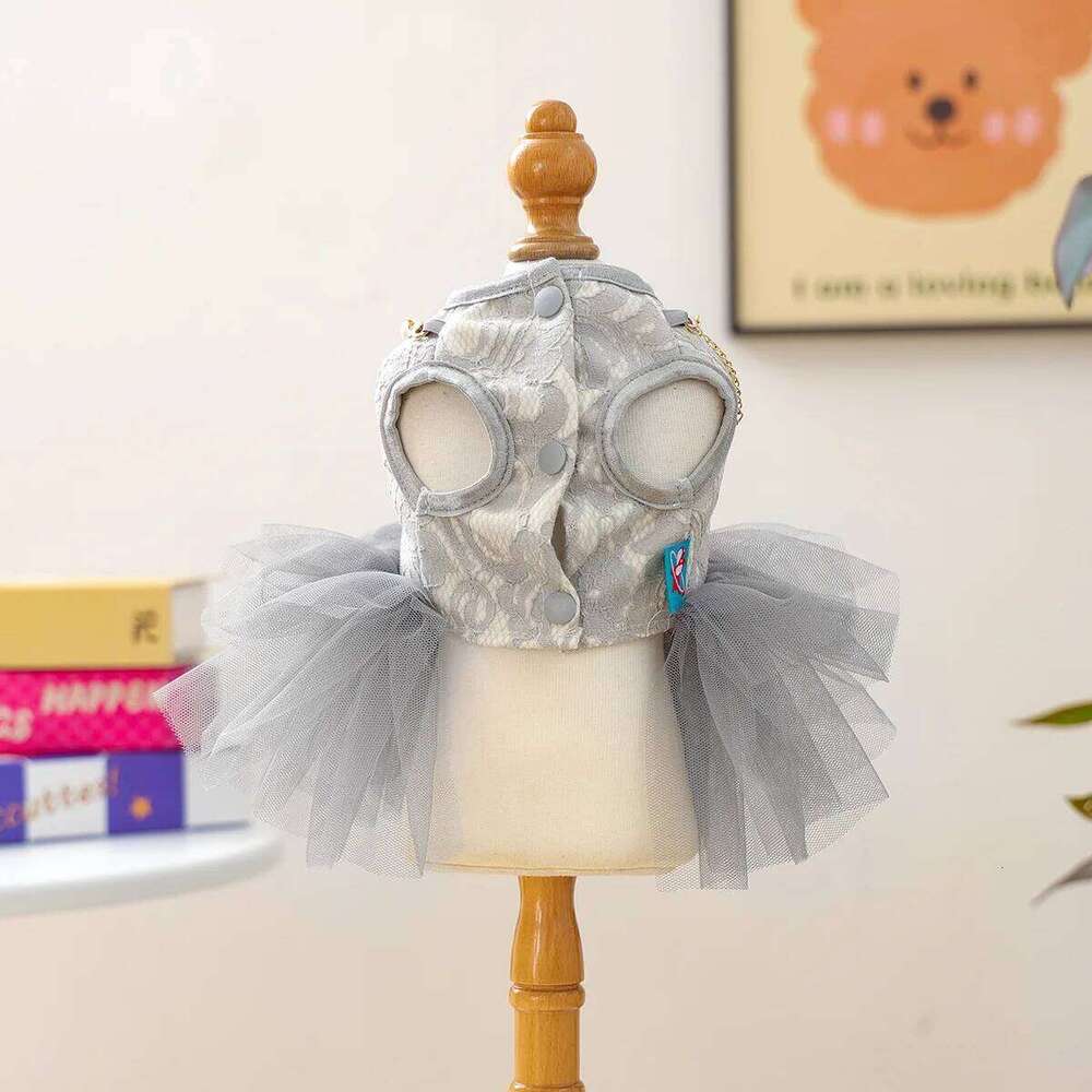 2025 Autumn/ Winter Princess Dress for Dog Coat Pearl Necklace Gray Swan Cat Costumes Pet Puppy Clothes H260130