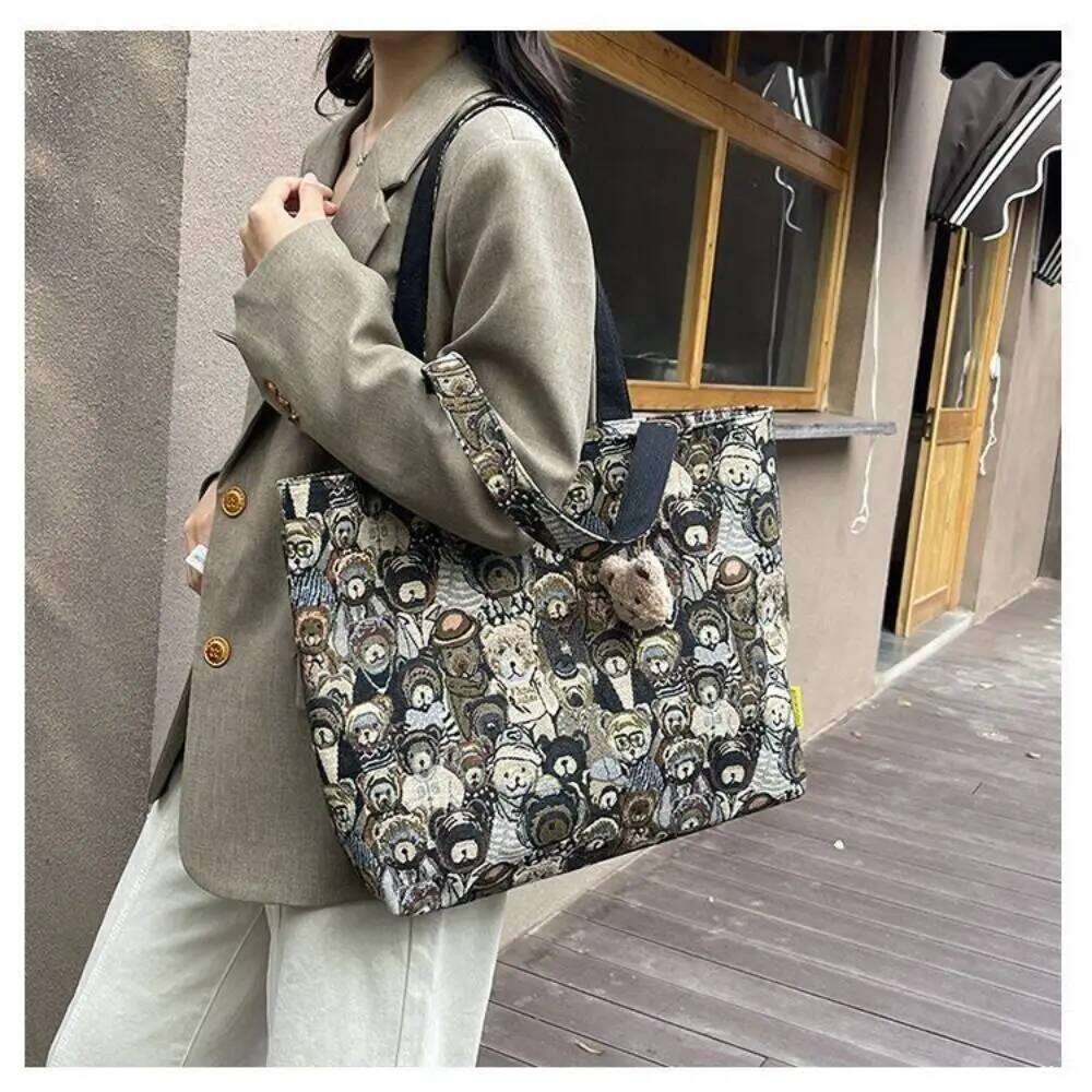 New Portable Cartoon Bear Pattern Large Capacity Casual Tote Handbag Student Shoulder Bag Z260130