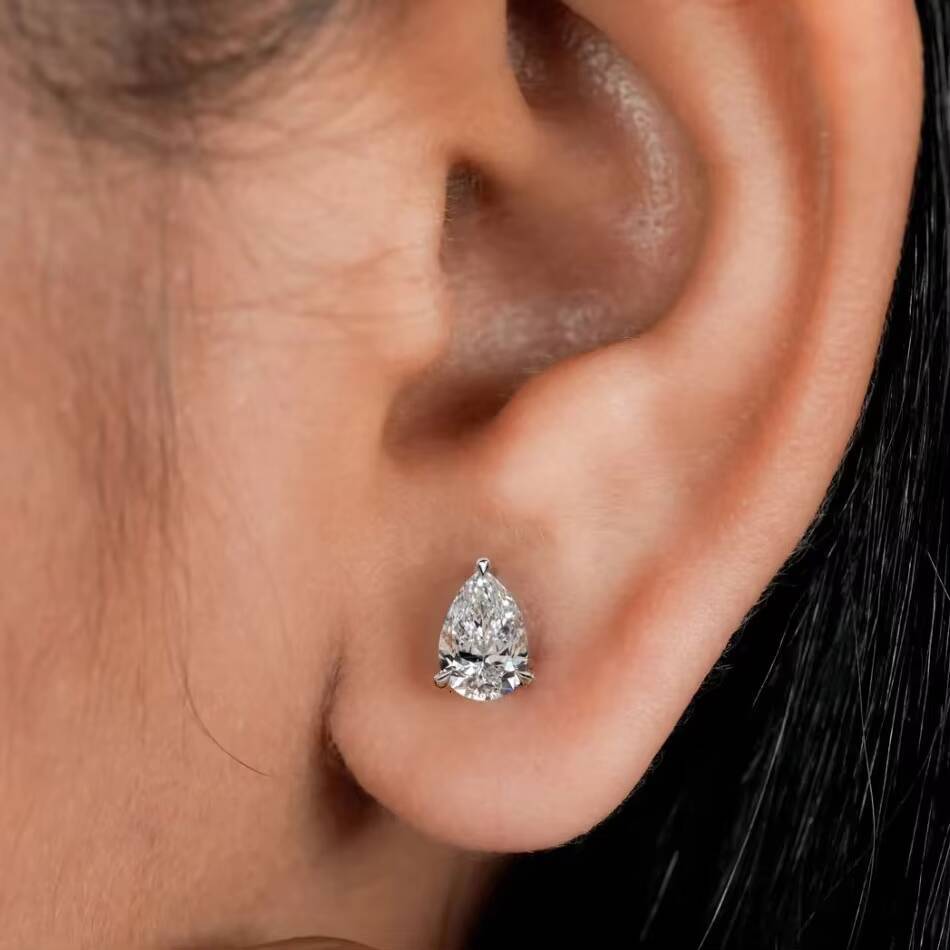 1/2/4 Ct IGI Certified Lab Grown Pear Cut VVS1 Clarity 3 Prong Solid Rose Gold Unisex Trendy Diamond Earrings 10K/14K/18K