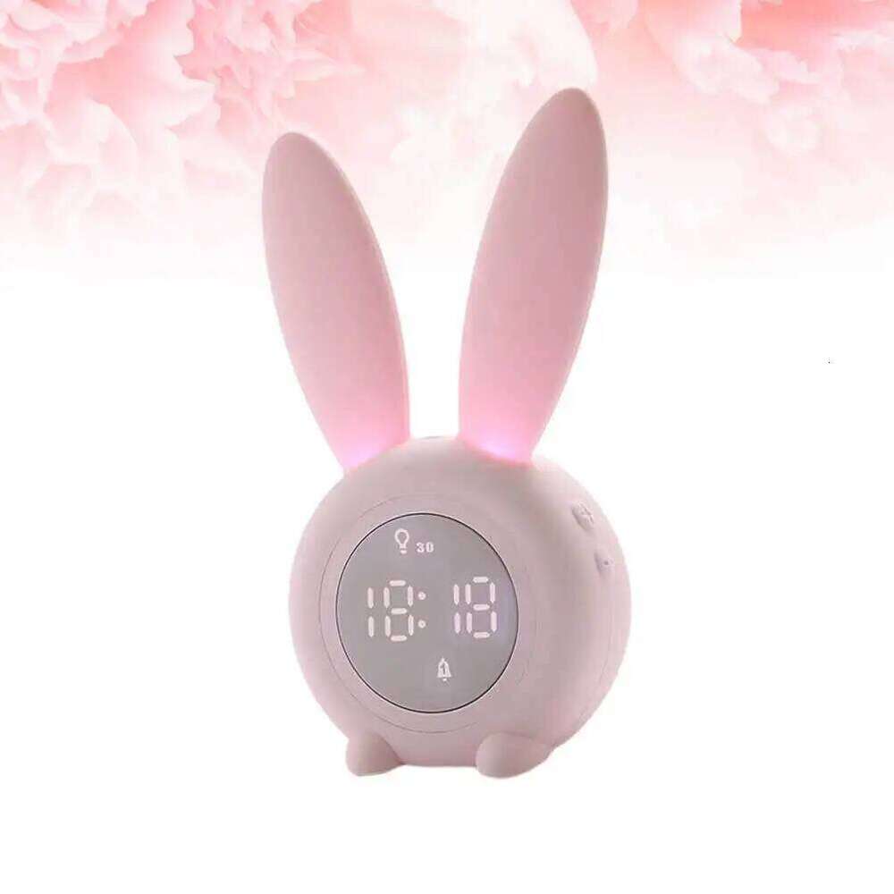 Rabbit Cartoon Alarm Pink Bedside Timer Luminous Design Night Light Students Table Clock Quiet Sleep Decor Gift W260130
