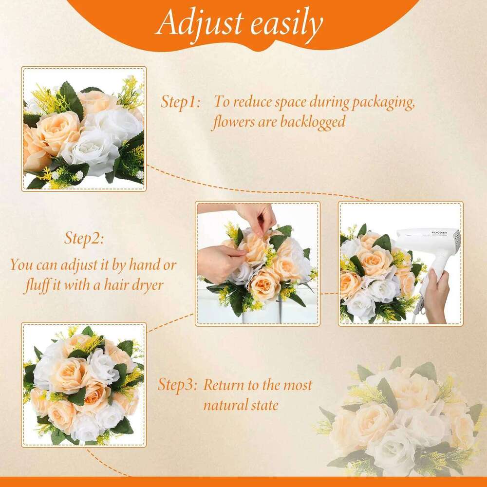 Uflower 6Pcs Artificial Flowers Centerpiece Table Decorations Rose Ball for Weddding Party Floral Arrangements Home Decor Y260130