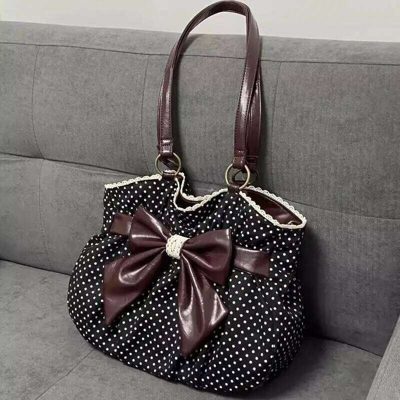 Polka Dot Bows Vintage Handbag Patchwork Y2k Shoulder High Capacity Casual Underarm White Lace Chic Commuter Women's Bag Z260130