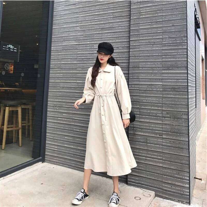 Spring and Autumn New French Chic Lapel Long Sleeve Commuting Dress XJ260130