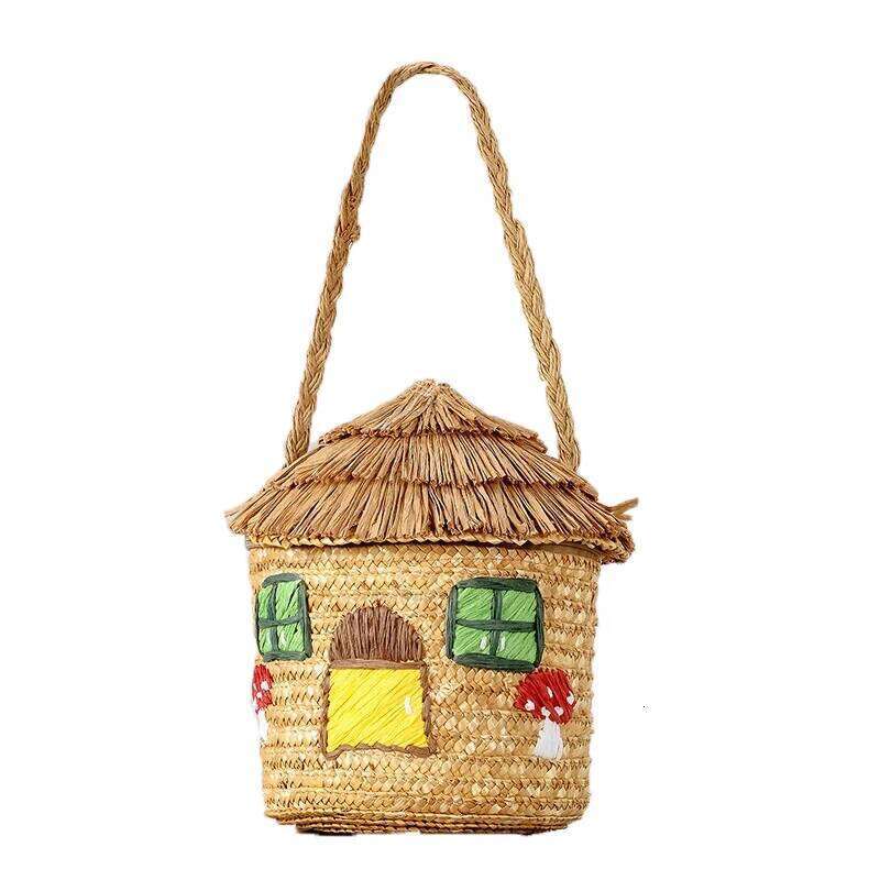 Straw Woven Handbags Cute Cartoon Women S Thatched Cottage Scarecrow Handmade Shoulder Bag Beach Versatile Niche Design