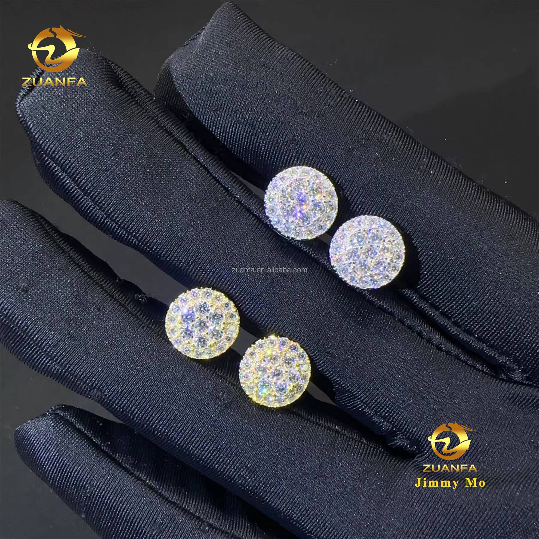 New Arrivals Bulk Stock Best Selling Drop Shipping Men Iced Out Hip Hop Sterling Silver 925 Moissanite Round Shape Stud Earrings