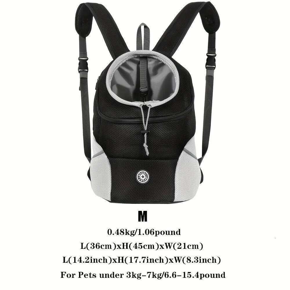 Breathable mesh dog backpack front leg design, adjustable shoulder straps, and zipper opening 26H0130