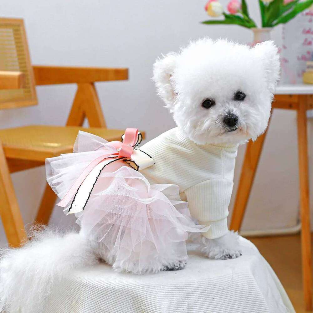 Fancy Bowtie Pet Dress For Dogs Spring Summer Puppy One Piece Apparel Girl Female Luxury Formal Cat Wear Yorkshire Terrier Item H260130