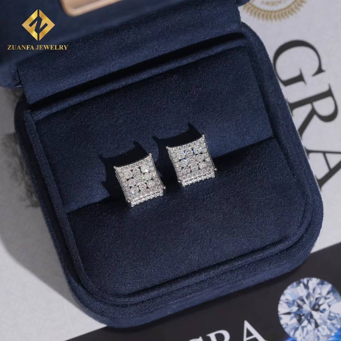 Factory Direct Fashion Stud Earring 925 Sterling Silver Jewelry VVS Moissanite Iced Out Screw Back Earrings
