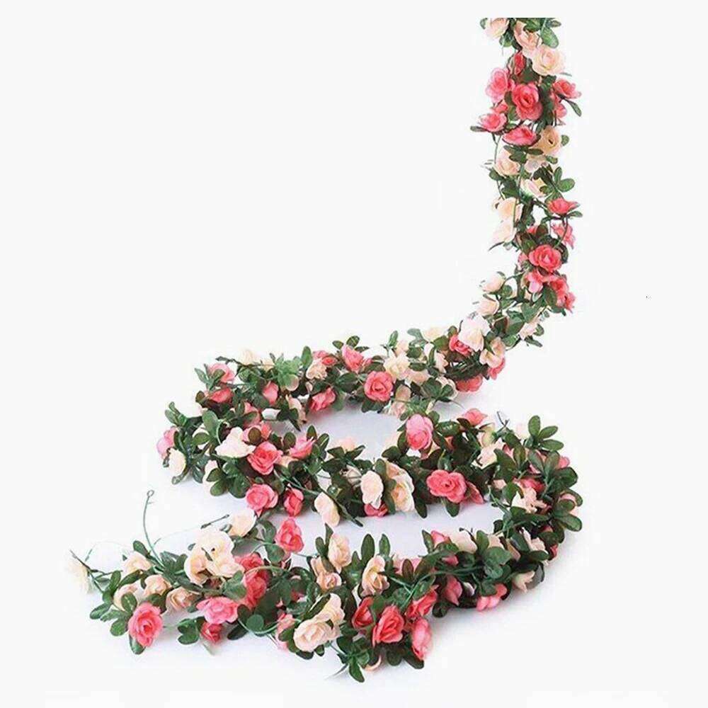 Artificial Rose Vines with Green Leaves Hanging Fake Roses Vine for Room Party Home Wedding Birthday Christmas Wall Arch Decor W260130