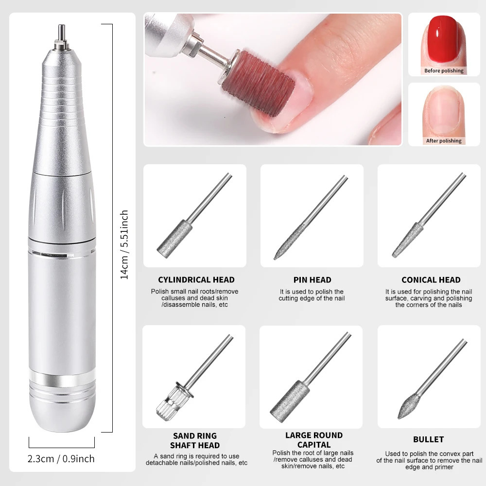 Electric Nail Drill File Professional for Acrylic Gel Dip Powder Portable Machine Kit Manicure Pedicure Tools Polishing 260124