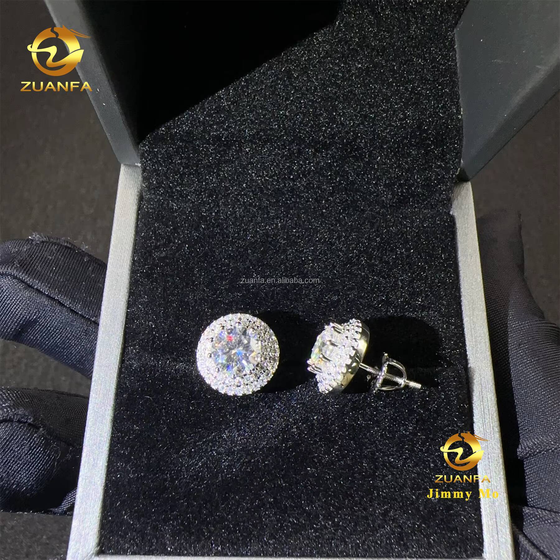 Fashion Popular Rapper Fire Jewelry Men Iced Out Hip Hop Sterling Silver 925 Screw Back Moissanite Diamond Stud Earrings Men