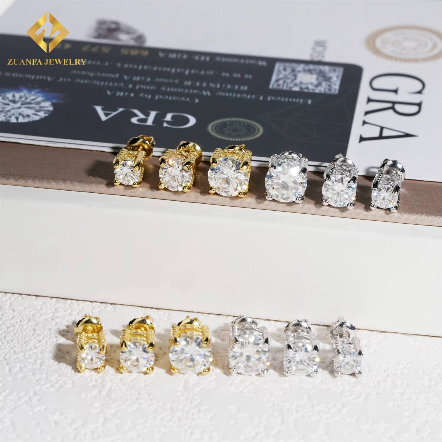 5mm 65mm 8mm Moissanite Diamond Iced Out Ear Stud 925 Silver Hip Hop Fine Jewelry Round Screw Back Men Women Stud Earrings