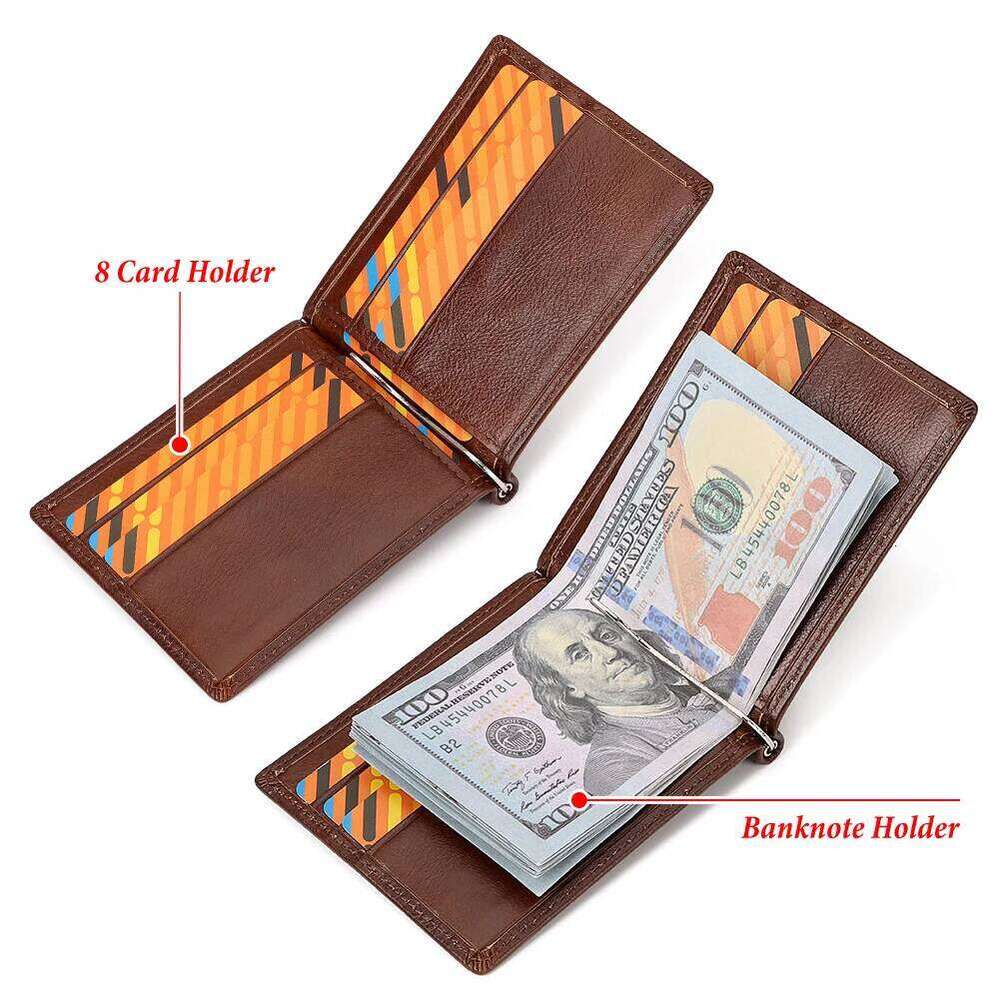 Ultra-thin Men's Clip Wallet Vintage Genuine Leather Bifold Card Holder Mini High Quality Male Money Purse Cartera Z260130