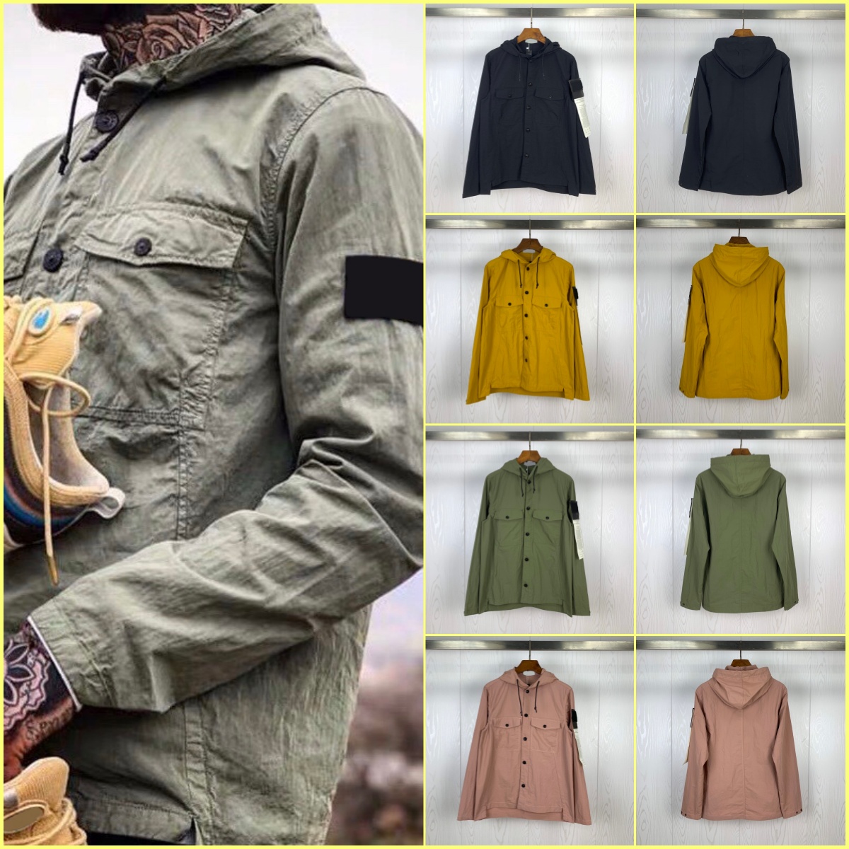 AAA quality brand men's topstoney jackets 4-color multi-pocket drawcord hood coat Loose casual jacket Size M-2XL