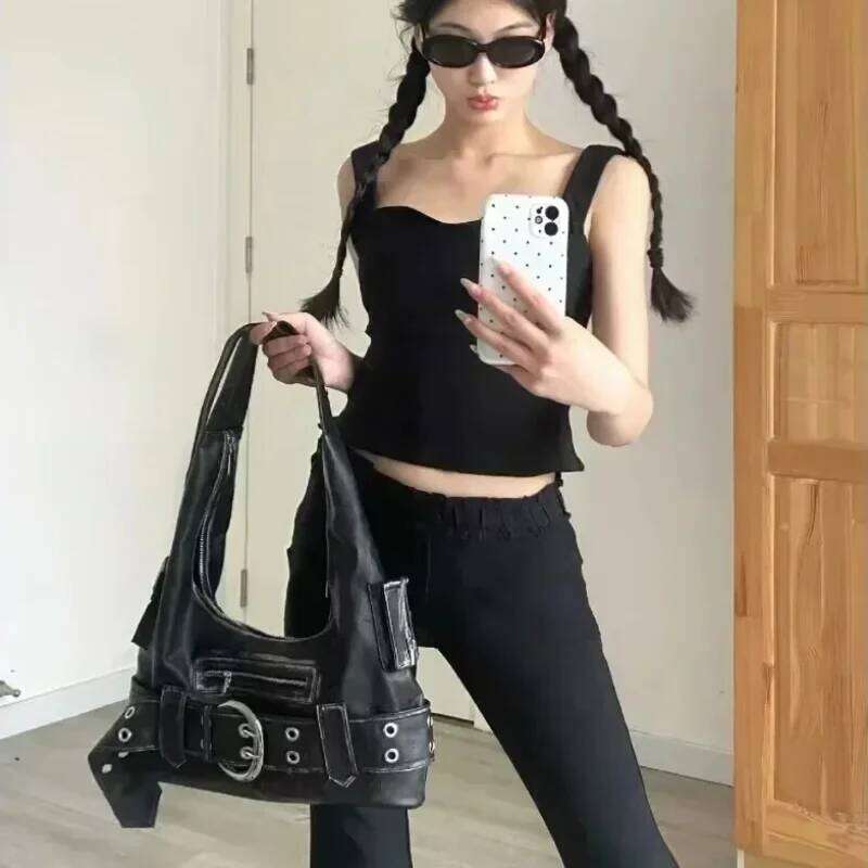 Belt buckle Women Luxury Handbag And Purses PU Rivet Multiple Pockets Y2K Large Capacity Shoulder bags big totes Z260130