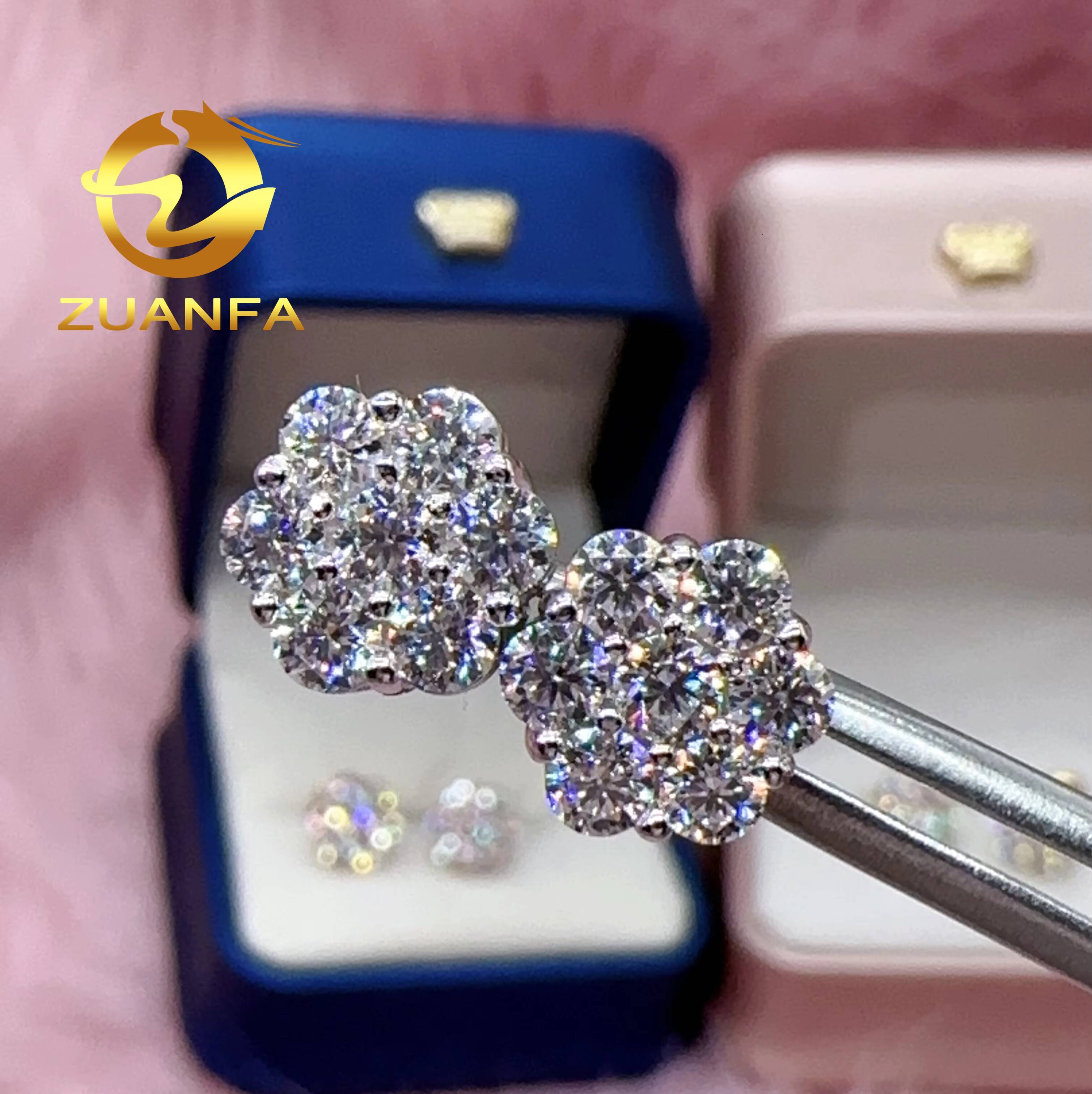 Gra Certificate Flower Cluster Moissanite Earrings 925 Sterling Silver Moissanite Stud Earrings for Men and Women