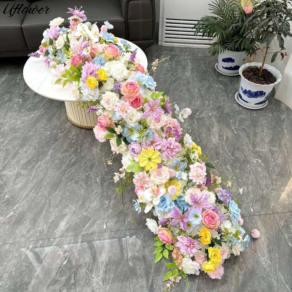 Uflower Artificial Row Colorful Rose Decoration Table Centerpiece Flowers Backdrop Wedding Wall Arch Party Prop W260130