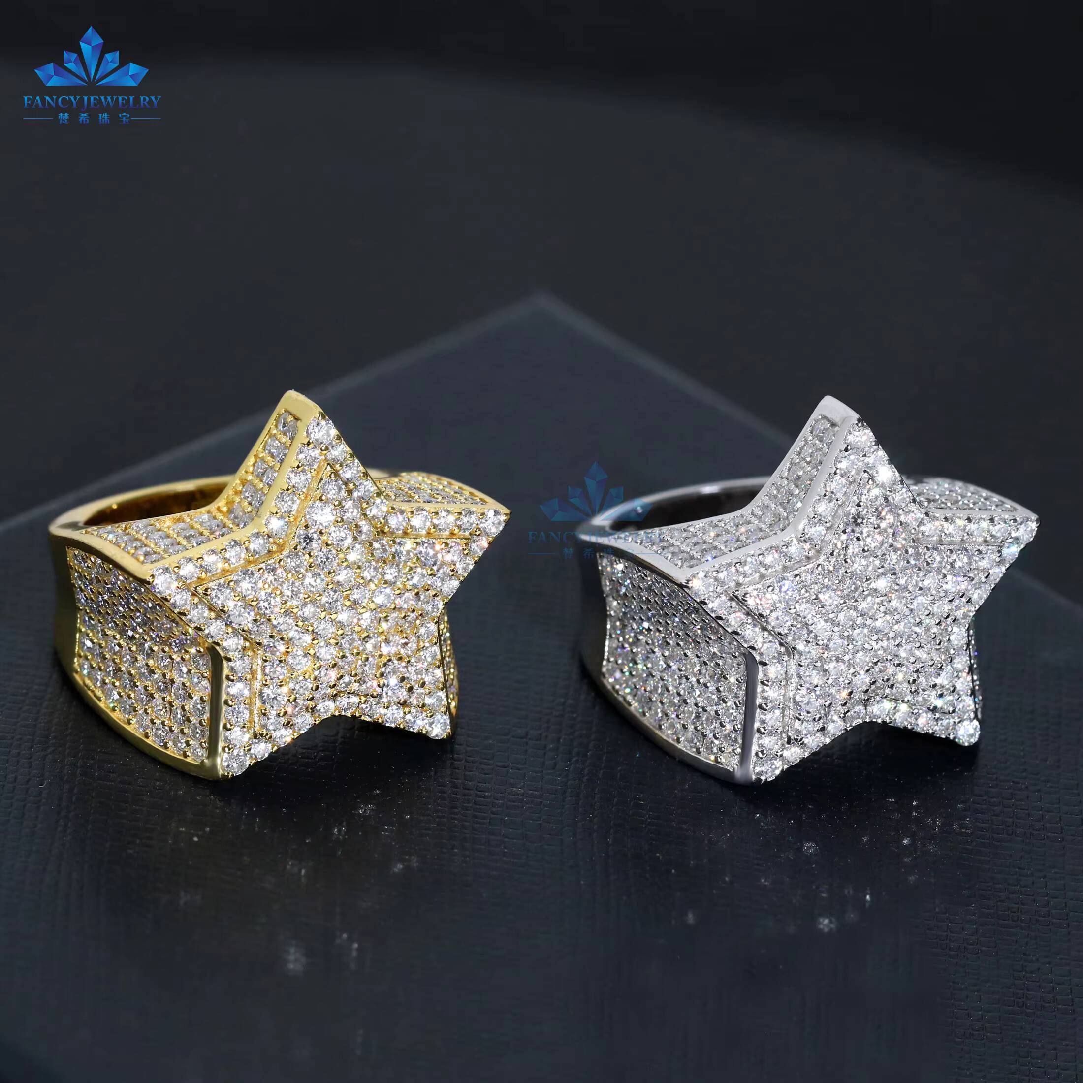 Gra Certificate 925 Sterling Silver Moissanite Hip Hop Star Ring Luxury Jewelry Iced Out Gold Plated for Engagement Party Gift