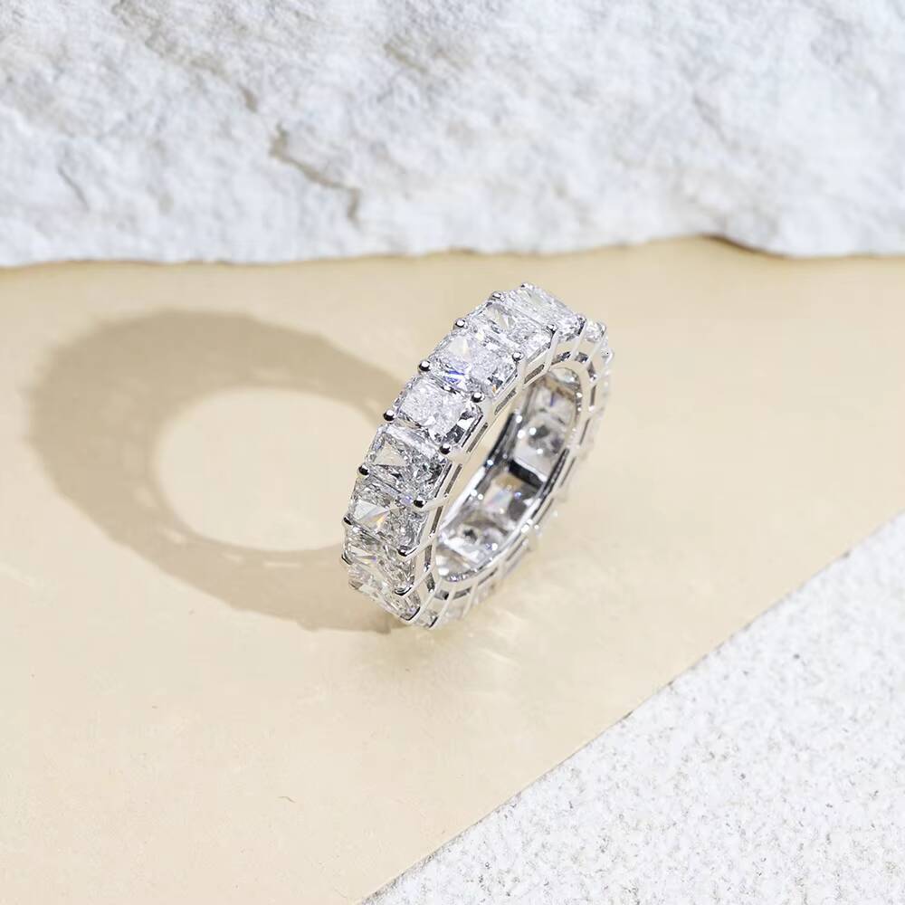 Messi Jewelry MSR-2054 Luxury 18k Gold Eternity Ring Radiant Cut Lab Grown Diamond Ring
