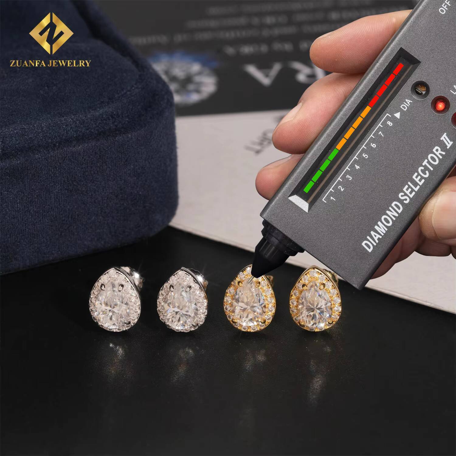 Factory Wholesale Pear Cut Halo Stud Earrings 925 Sterling Silver VVS Moissanite White Gold Plated Screw Back Ear Studs