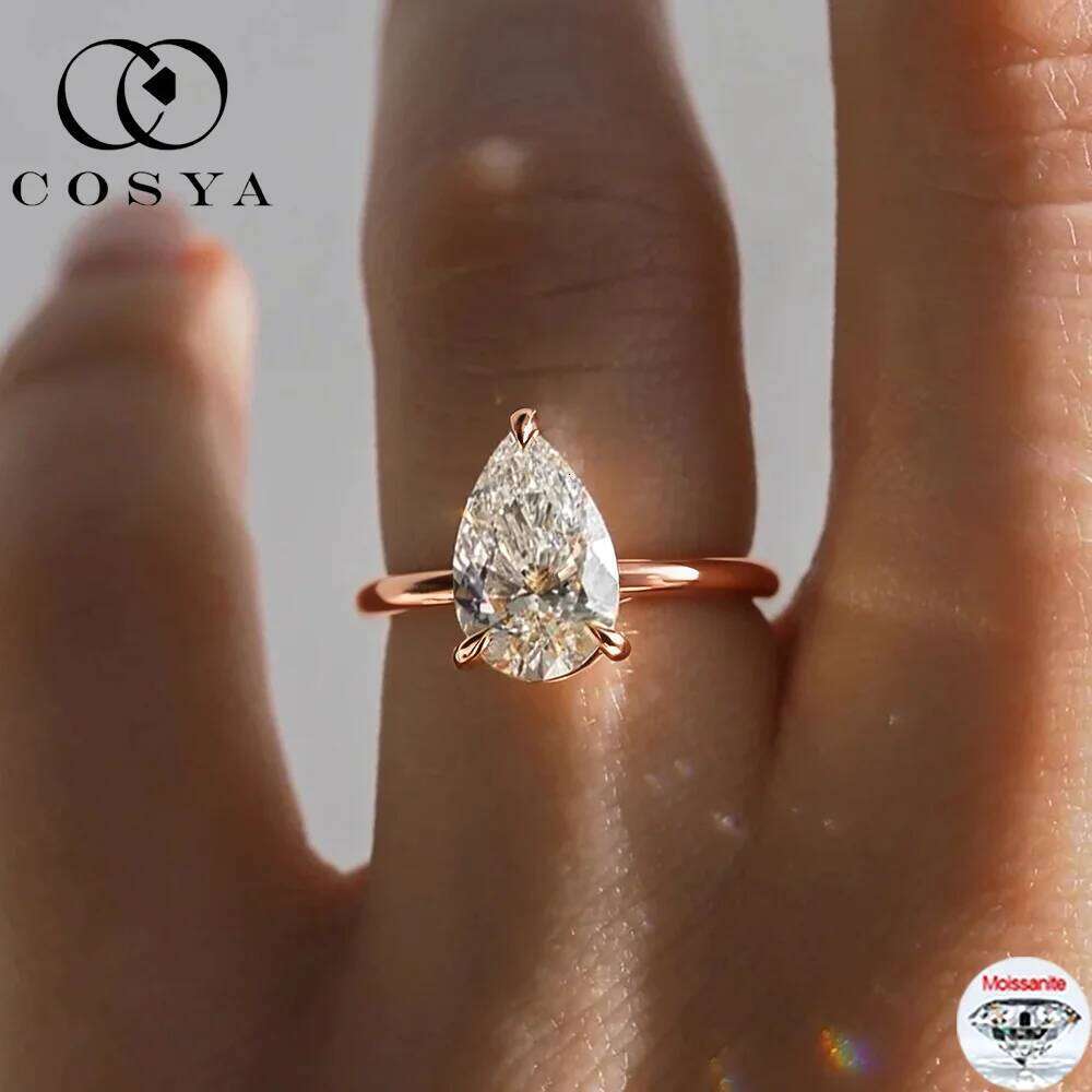 COSYA 1/2/3/4CT Pear Cut D Color Moissanite Rings/Necklace For Women S925 Silver VVS1 Lab Diamond Waterdrop Pendant Jewely Gift XJ260130