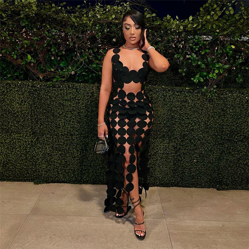 Luxury Brand Designer Clothes 2023 European And American Style Summer Women's Fashion New Sexy Sleeveless Hollow High Waist Slim Fit Long Dress