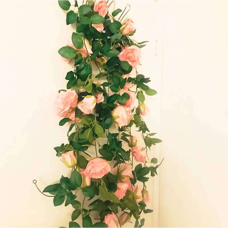2/4m Pink Artificial Floral Fake Rose Vine Hanging Flower String Garland for Wedding Baby Shower Event Party Supplies W260130
