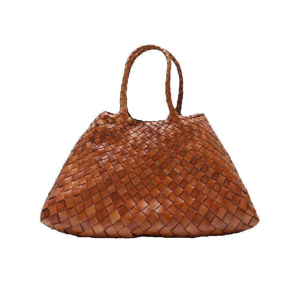 Genuine leather French hand-woven bag new niche design top layer cowhide vintage vegetable basket bag fashion lady handbag