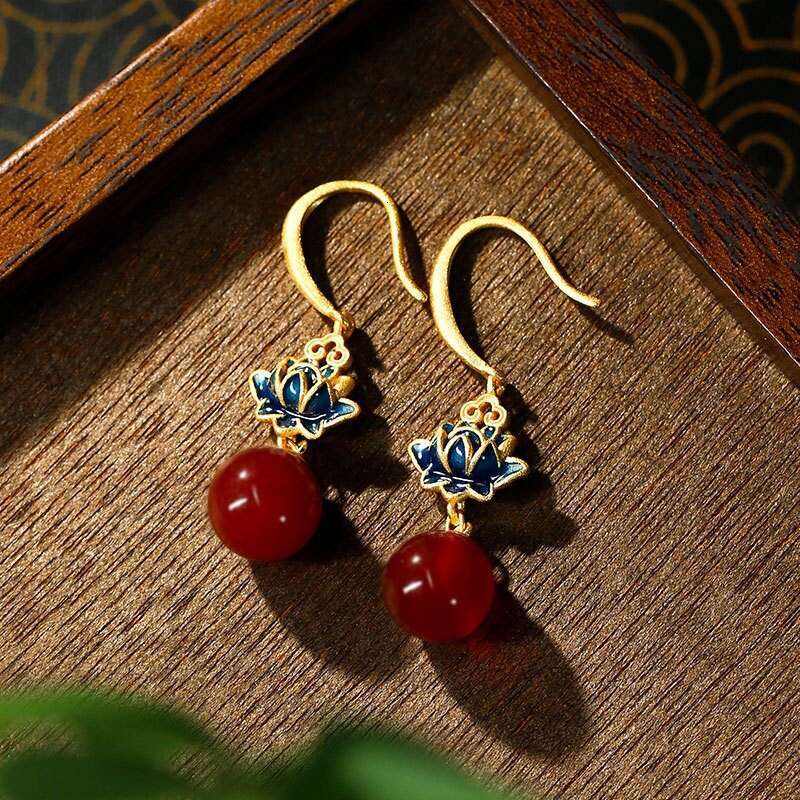 Chinese Enamel Gradient Flower Niche Design Ancient Style Live Streaming Hot Item Light Luxury Earrings Studs Wholesale