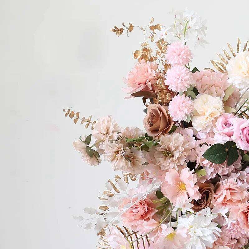 Light Pink Wedding Backdrop Rose ball Chrysanthemum Arch Hang Flower Row Aisle Floor Floral Arrangement Stage Props Decor W260130