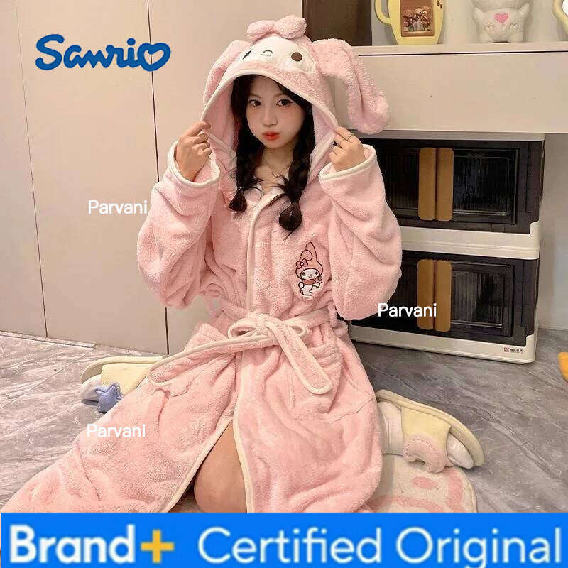 Sanrio Plus Size Women Cinnamoroll Hello Kitty Cute Nightgown Cartoon My Melody Thick Absorbent Quick-Drying Long Adult Bathrobe Pajama H260130