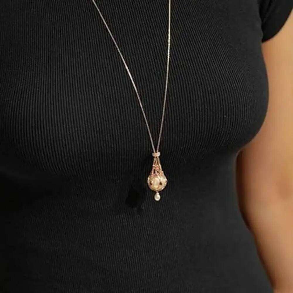 Women Exquisite Gemstone Lavalier Elegant Pendant Necklaces Natural Pearl Metal Braided Mesh Necklace