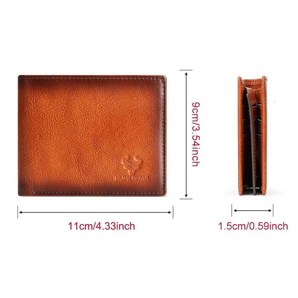 HUMERPAUL Wallet for Men Genuine Leather RFID Blocking Bifold Stylish Card Holder Purse with ID Window Classic Male Money Bag Z260130