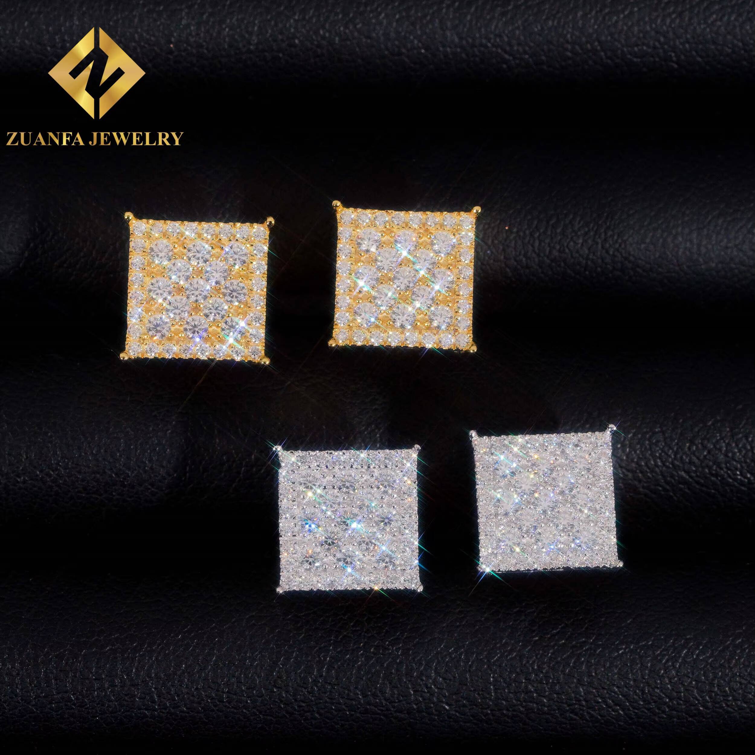 Square Iced Out Stud Earrings 925 Sterling Silver VVS Moissanite Earring Gold and Silver Stud Earring