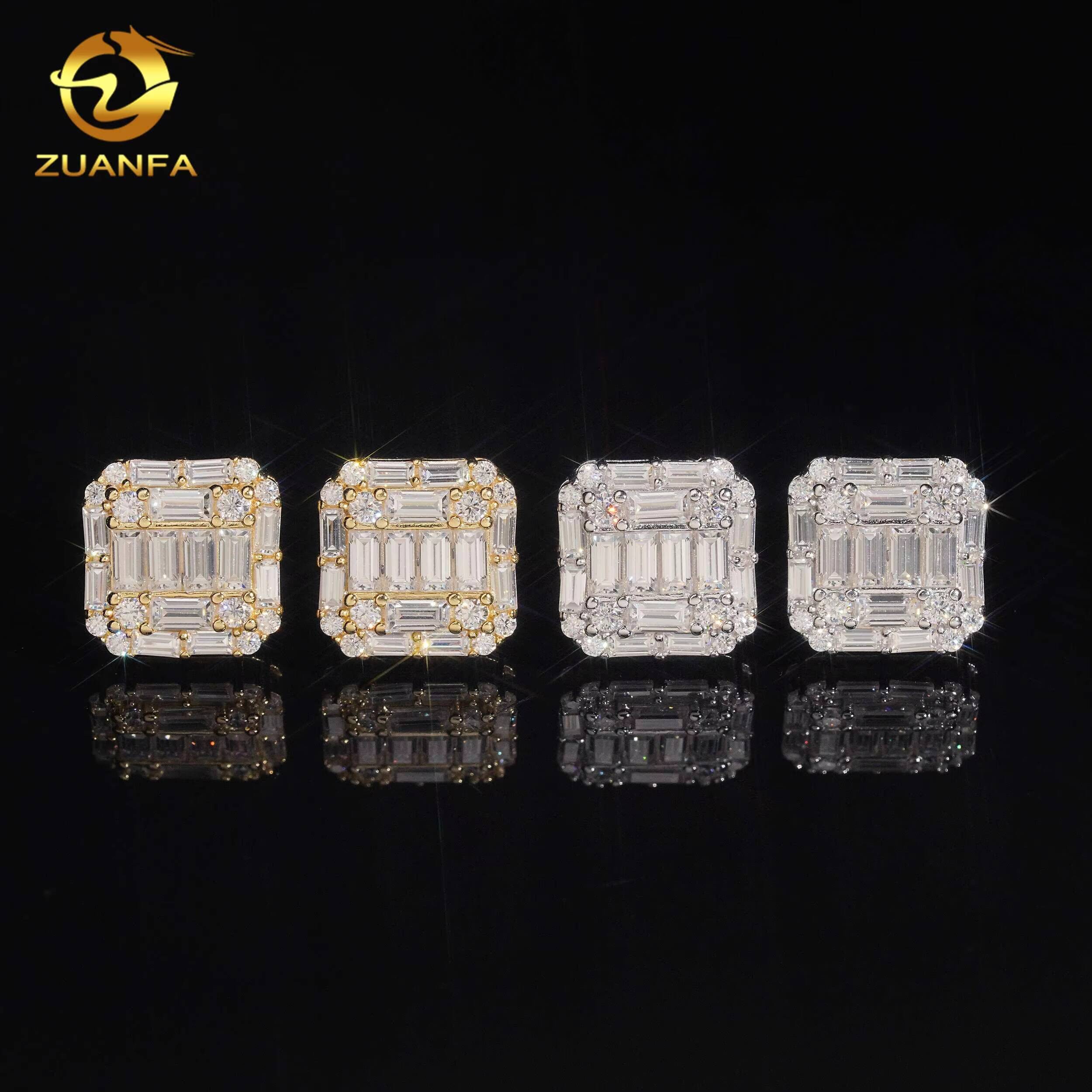 Pass Diamond Tester Ready to Ship Men Moissanite Earrings Screw Back 925 Silver Hip Hop Earrings Emerald Cut Rapper Jewelry