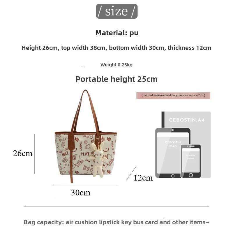 Summer Women's Cartoon Printed Handbag Simple Korean Version Street Photography Shoulder Student Crossbody Bag Z260130