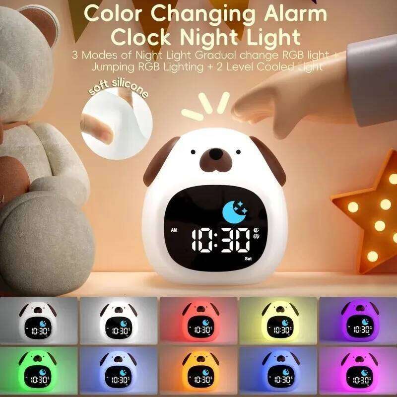 Cartoon animal pat-pat stress relief color-changing night auxiliary sleep soothing sleepy LED alarm clock light W260130