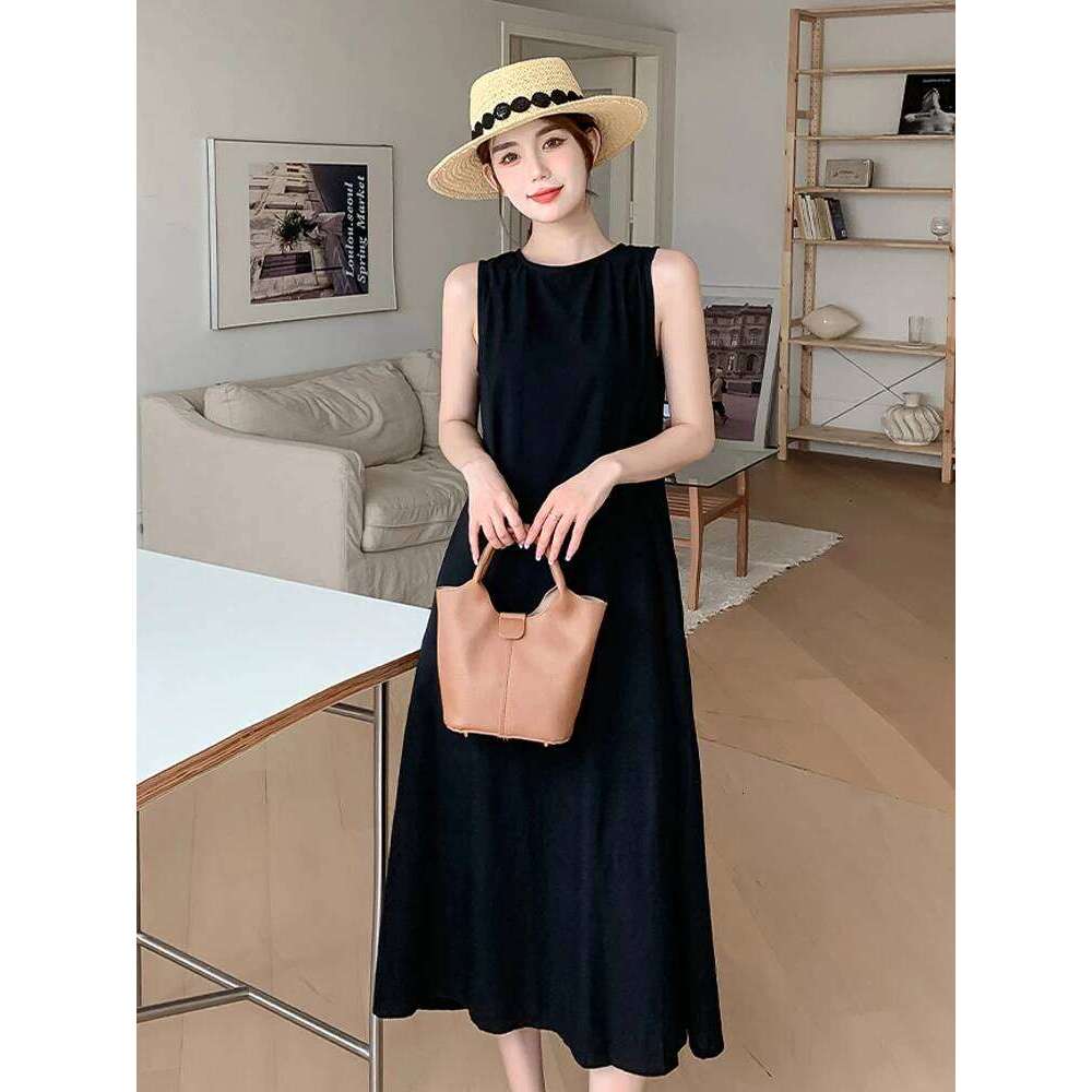 NYFS 2025 Summer New Korea Woman Vestidos Robe Elbise Loose Plus Size Solid Sleeveless Backless Long Dress L-4XL XJ260130