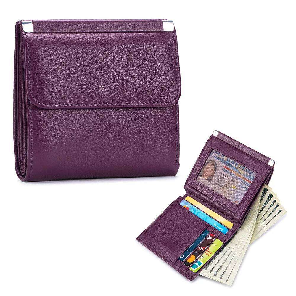 Women Small Bifold Leather Pocket Money Bag Ladies Slim Compact Short Purse Cowhide Lovers Wallets Z260130