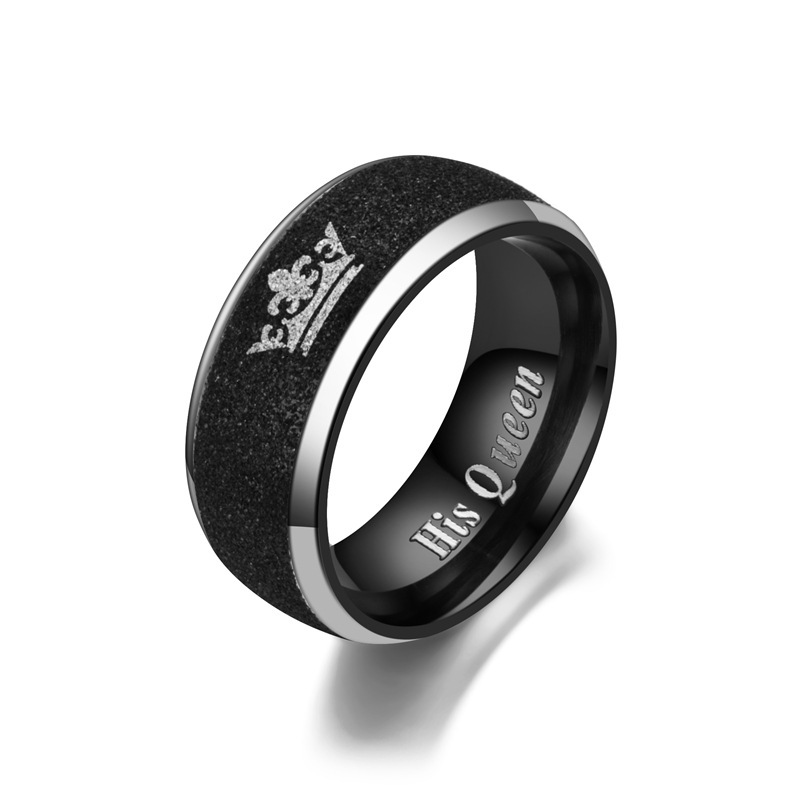 Hot-Selling Titanium Steel Black Pearl Sand Crown Ring King Queen Jewelry Supply