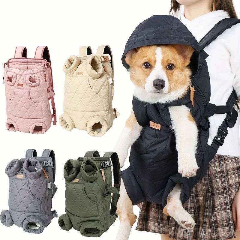 Cozy Pet Carrier Backpack Dogs - Fleece-Lined, Front Legs Out, Hands-Free Design for Hiking & Travel. 26H0130