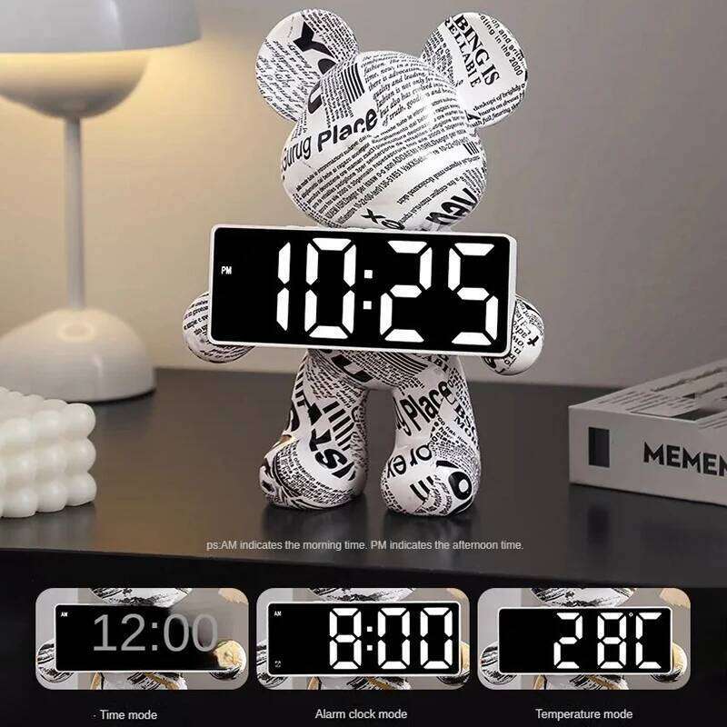 Digital Desk Bear Desktop LED Nordic Electronic Table Clock Display Luxury Clocks Bedroom Aesthetic Decoration Room Gift W260130