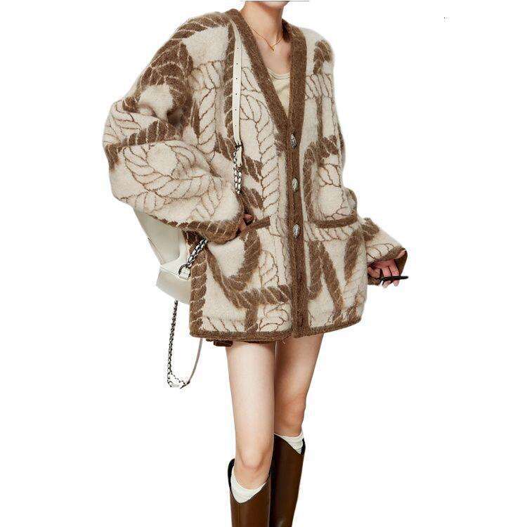 Fashion Plus Size Heavy Craft New Chinese Rope Jacquard Knitted Cardigan Loose Lazy Style Sweater Coat For Women Autumn Winter Trend LEEGO LENS