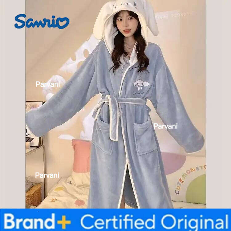 Sanrio Anime ed Pajamas Women Kuromi Cinnamoroll Hooded Bathrobe Kawaii My Melody Cotton Thickened Cute Cartoon Sleeprobe Girls H260130