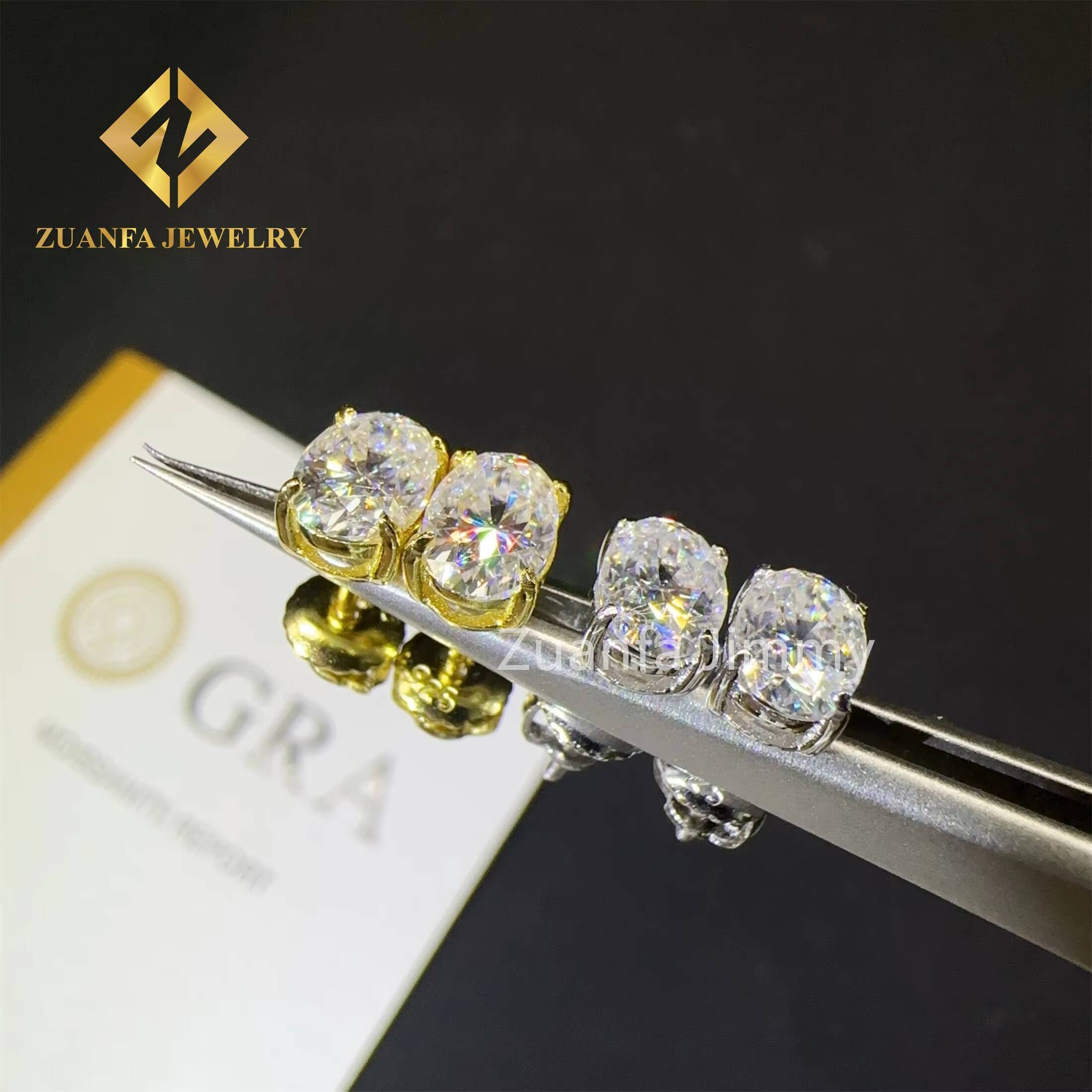 Pass Diamond Tester GRA Certificates Screw Back Iced Out Earring Man Oval Crushed Brilliant Cut VVS Moissanite Hip Hop Earring