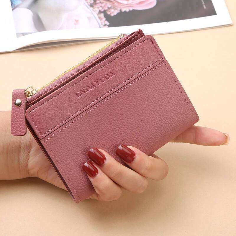 Short women's zipper wallet matte purse versatile multi-card slot small money clip storage bag Z260130