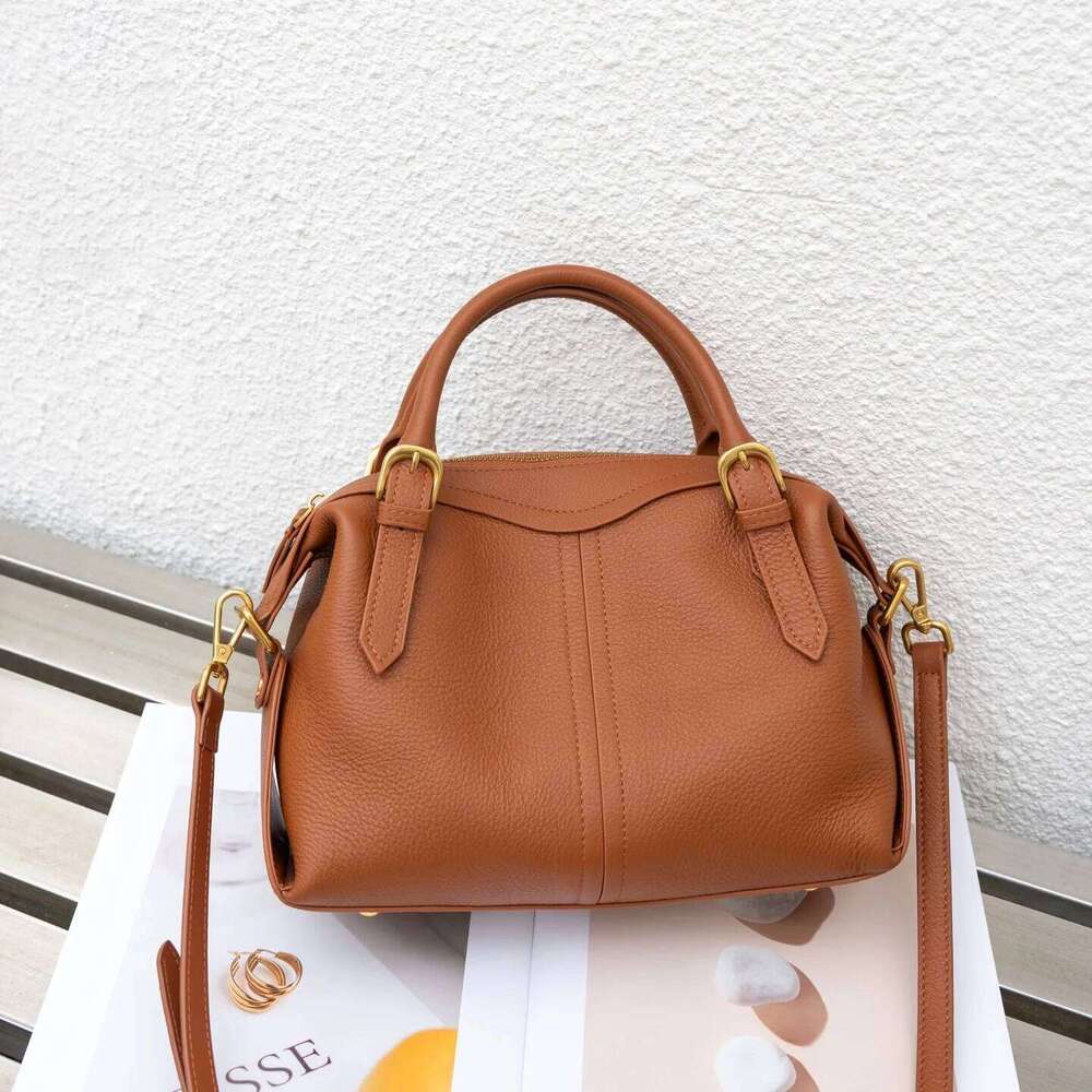 Genuine Grade Leather Women's Shoulder Crossbody Luxury Designer Brand Soft Cowhide Female Handbag High Quality Bowling Bag