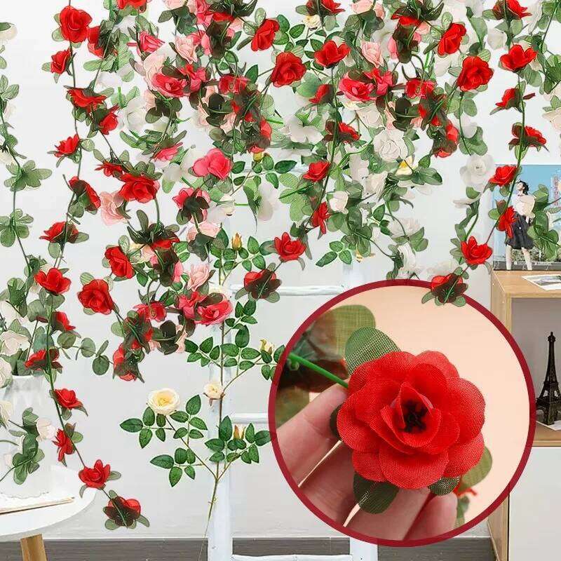 Artificial Flowers Vine Strips Red White Pink Rose Silk Flower Fake Plants Home Room Wedding Wall Hanging Garden Arch Decor Y260130