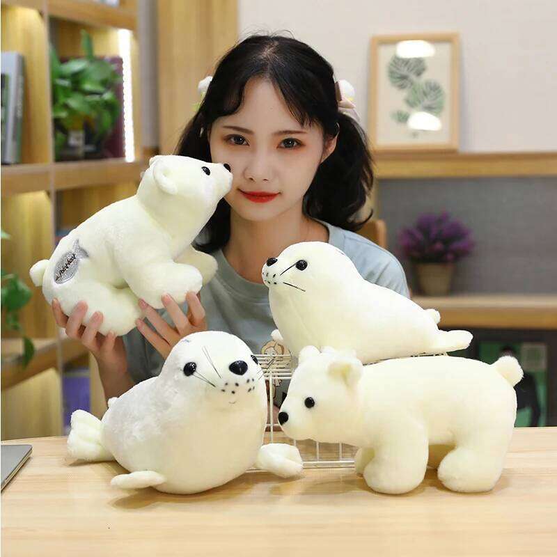 24/28cm World Animal White Sea Lion Seals Plush Doll Cute Cartoon Polar Bear Panda Stuffed Toy For Children Kids Girls Y260128