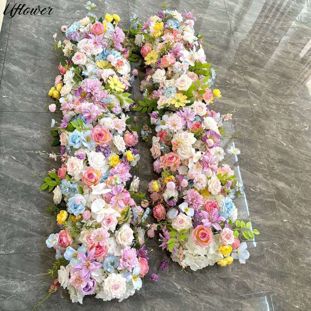 Uflower Artificial Row Colorful Rose Decoration Table Centerpiece Flowers Backdrop Wedding Wall Arch Party Prop Y260130